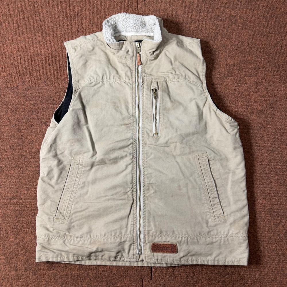 Rafter C Cowboy Collection Mens Tan Canvas Sherpa Lined Plaid Vest Medium